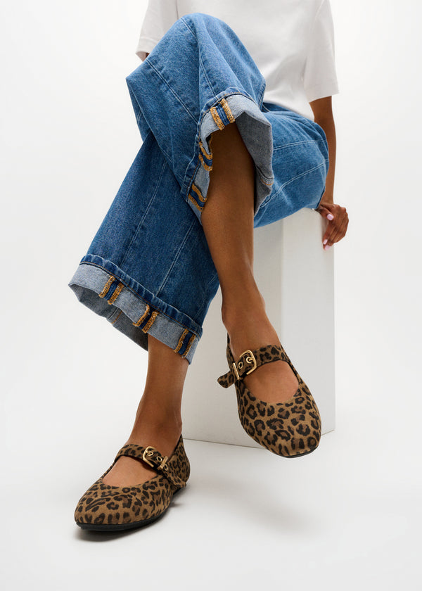 FitFlop Delicato Tan Black Leopard Mary Jane Ballerina Pumps