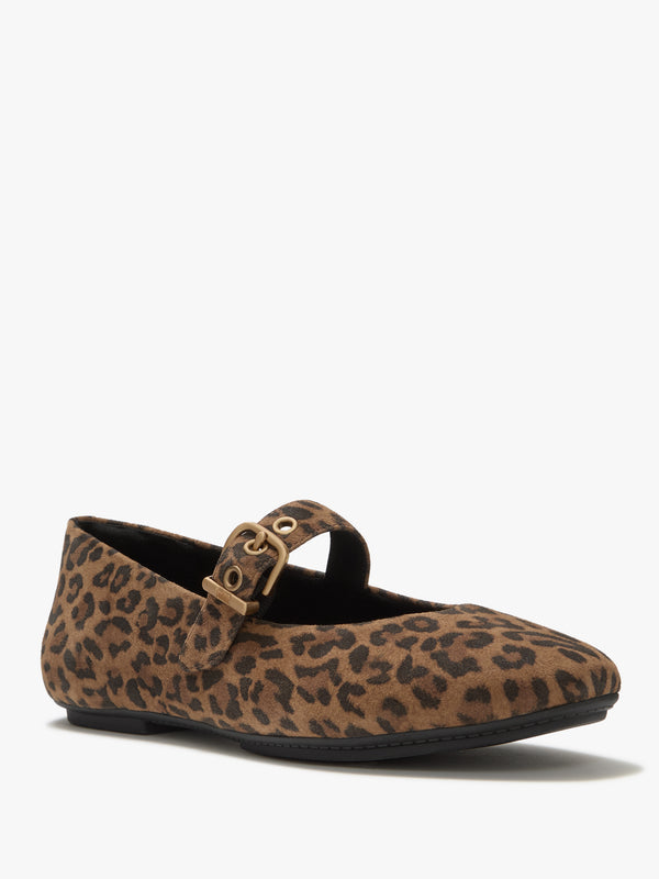 FitFlop Delicato Tan Black Leopard Mary Jane Ballerina Pumps