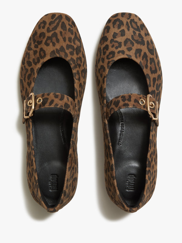 FitFlop Delicato Tan Black Leopard Mary Jane Ballerina Pumps