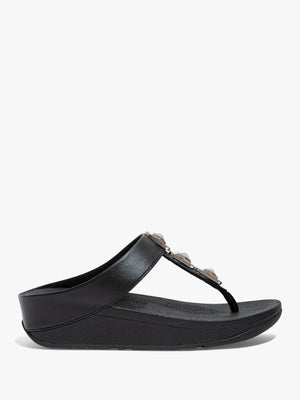 FitFlop Fino Crystal Lock All Black Toe Post Sandals