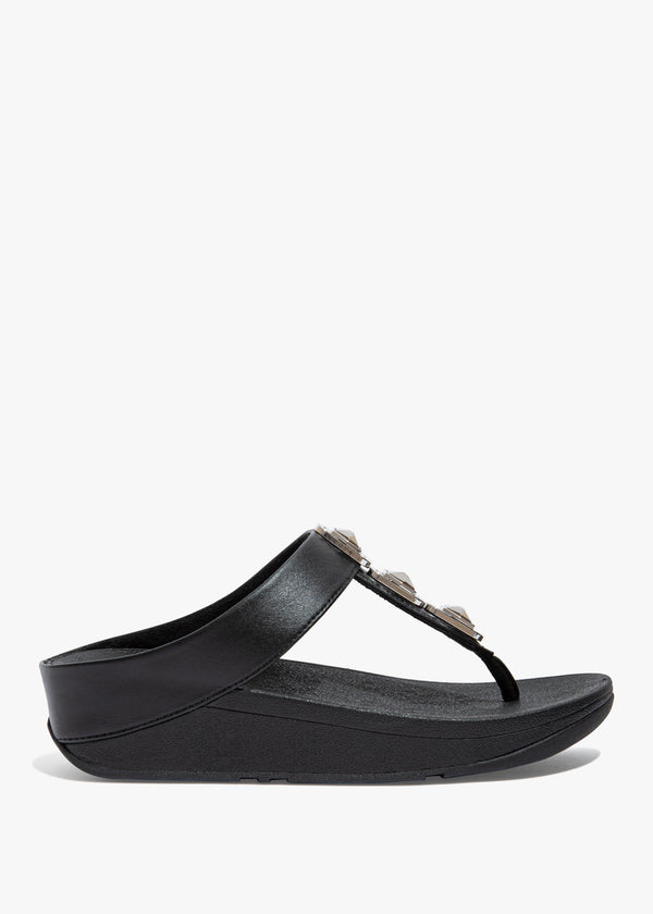 FitFlop Fino Crystal Lock All Black Toe Post Sandals