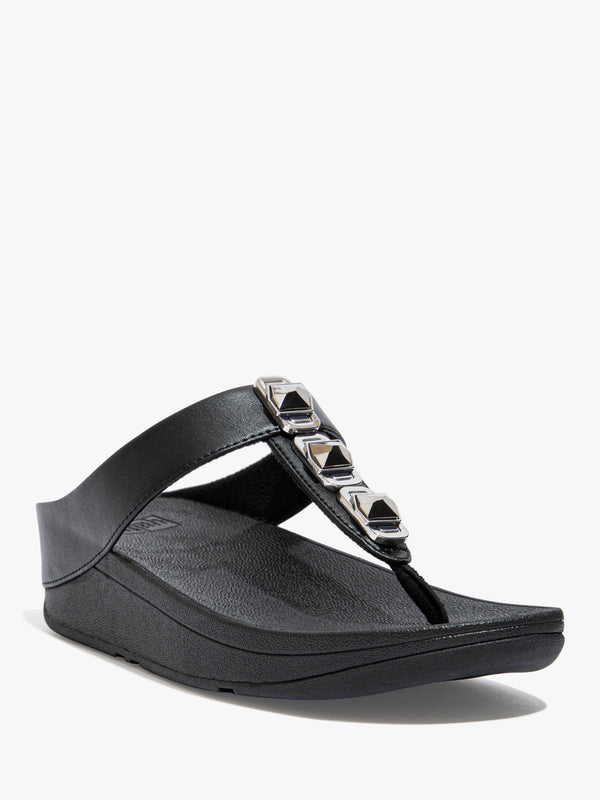 FitFlop Fino Crystal Lock All Black Toe Post Sandals