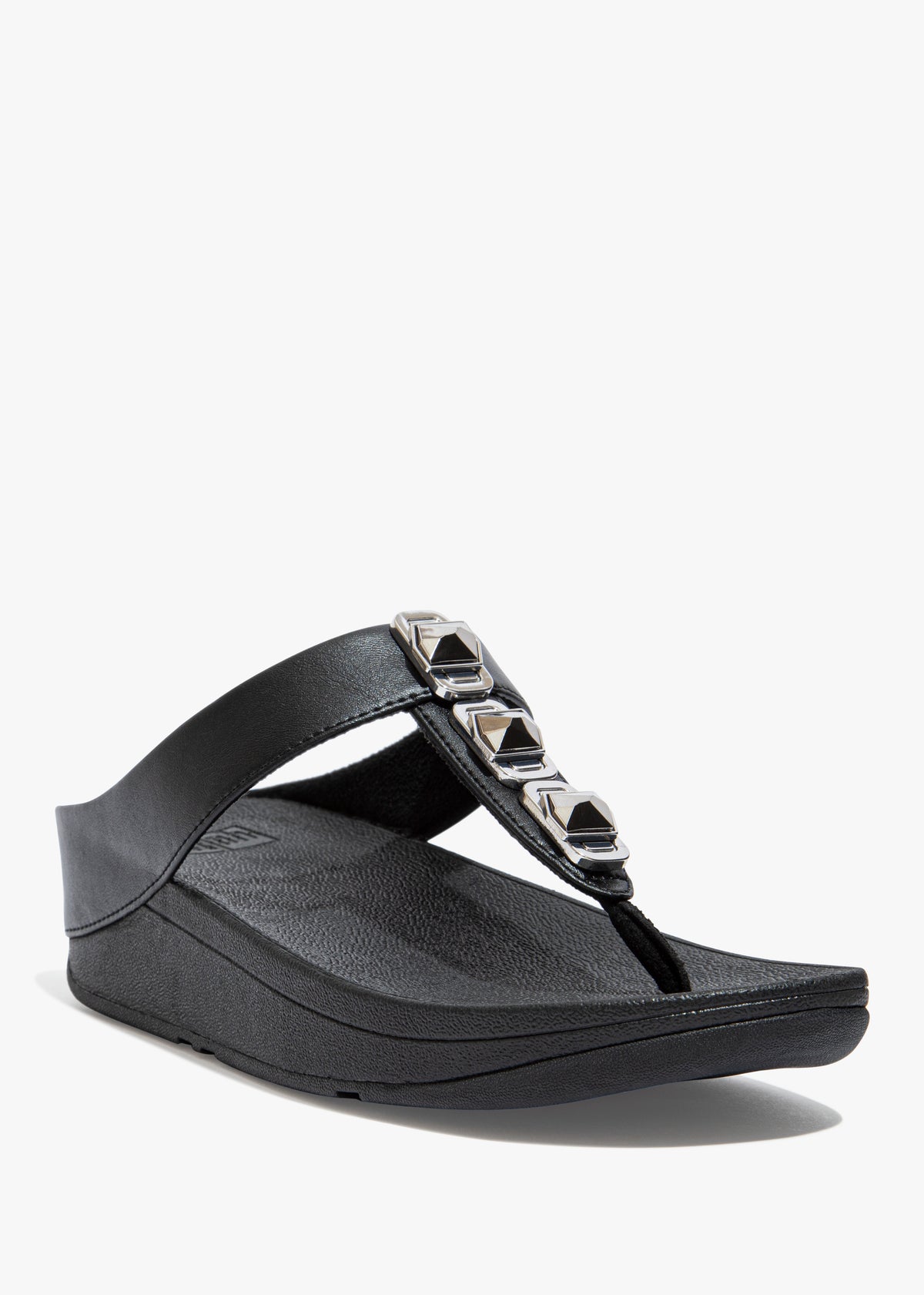 FitFlop Fino Crystal Lock All Black Toe Post Sandals