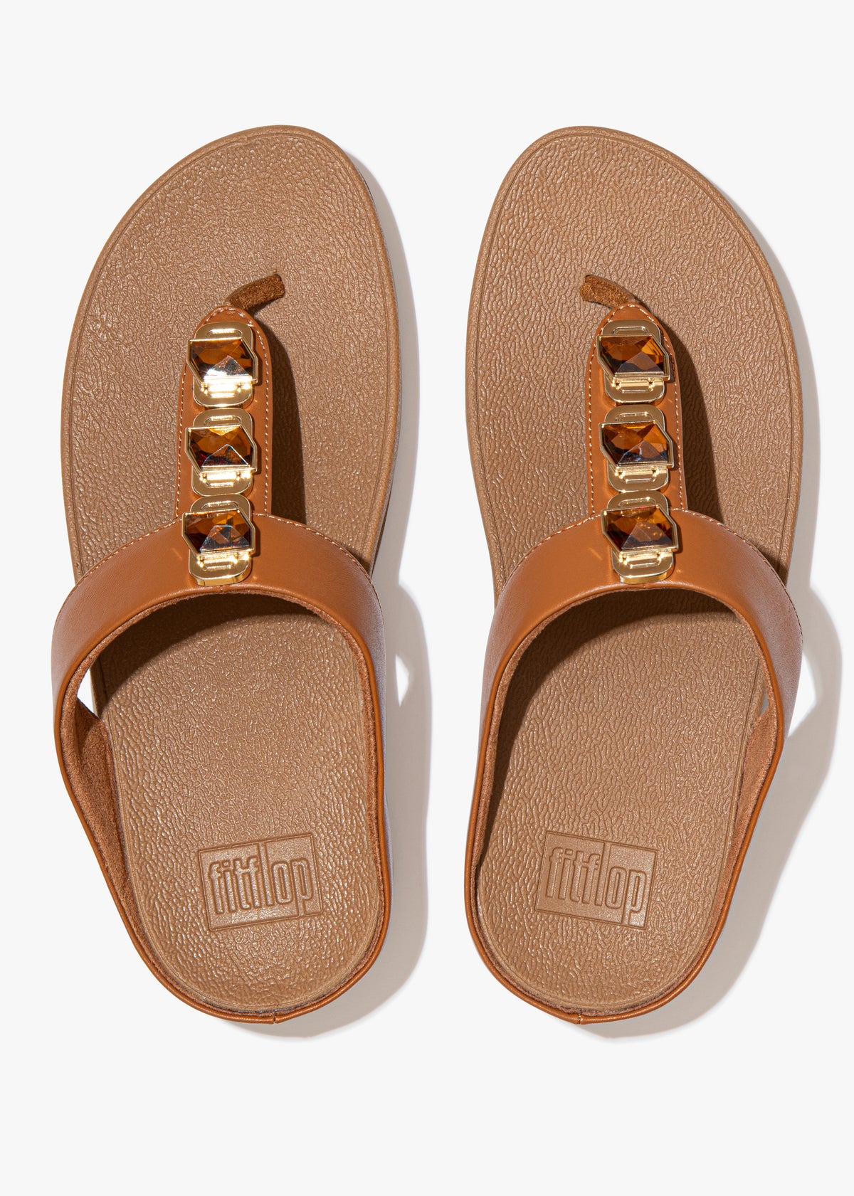 FitFlop Fino Crystal Lock Light Tan Toe Post Sandals