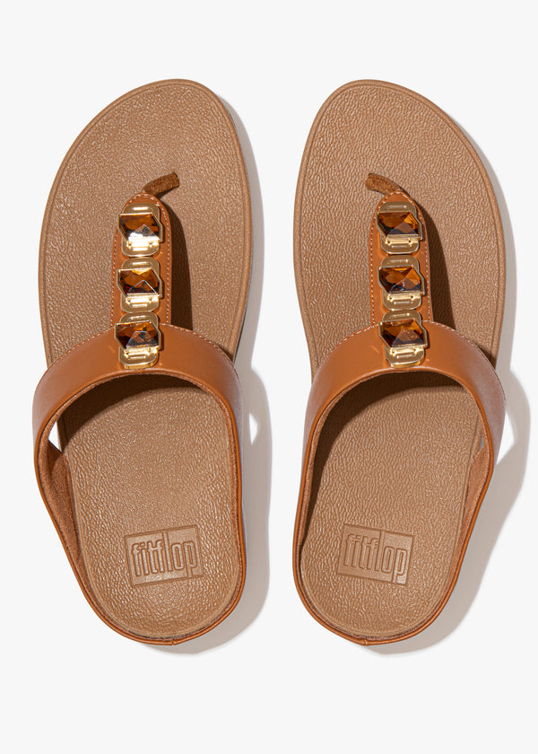 FitFlop Fino Crystal Lock Light Tan Toe Post Sandals