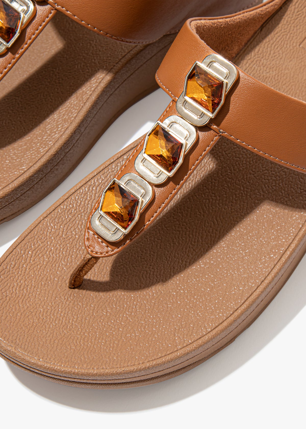FitFlop Fino Crystal Lock Light Tan Toe Post Sandals