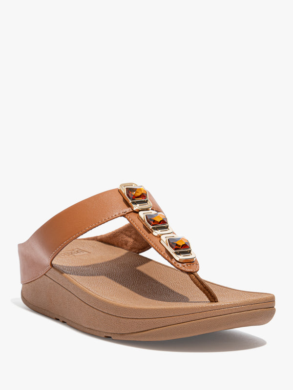 FitFlop Fino Crystal Lock Light Tan Toe Post Sandals
