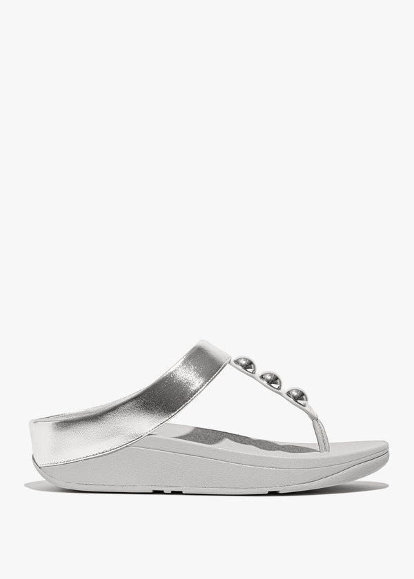 FitFlop Fino Mirror Dome Silver Metallic Leather Toe Post Sandals