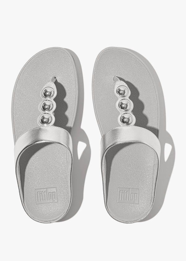 FitFlop Fino Mirror Dome Silver Metallic Leather Toe Post Sandals