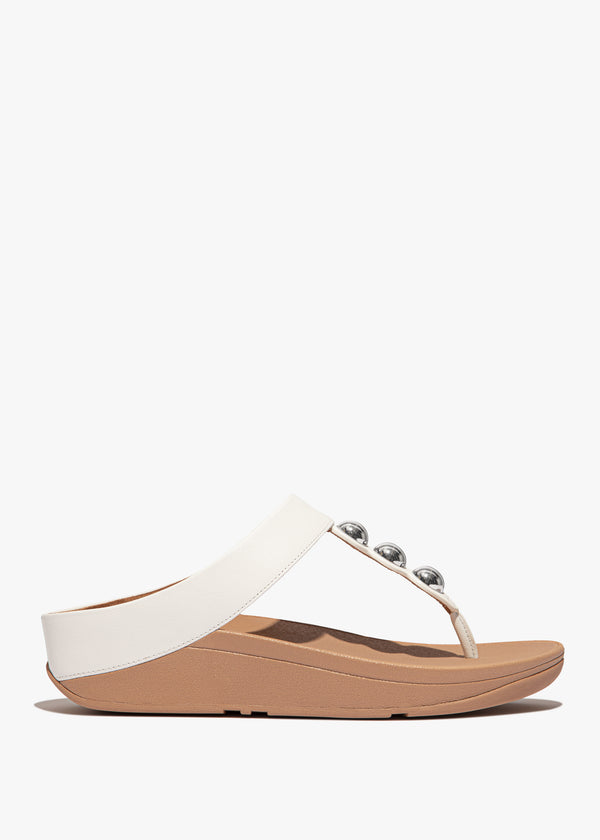 FitFlop Fino Mirror Dome White Leather Toe Post Sandals