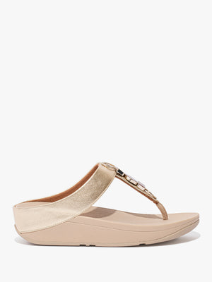 FitFlop Fino Stone Trim Gold Leather Toe Post Sandals