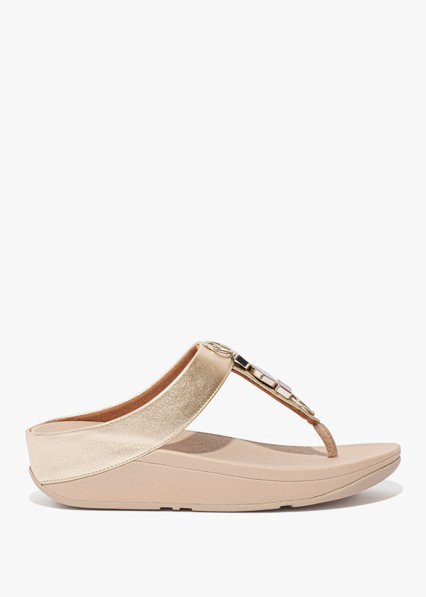 FitFlop Fino Stone Trim Gold Leather Toe Post Sandals