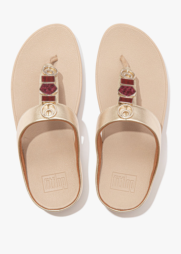 FitFlop Fino Stone Trim Gold Leather Toe Post Sandals