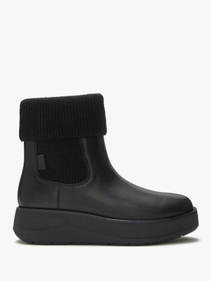 FitFlop GEN-FF Roam Black Leather Knitted Collar Chelsea Boots