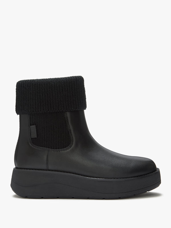 FitFlop GEN-FF Roam Black Leather Knitted Collar Chelsea Boots