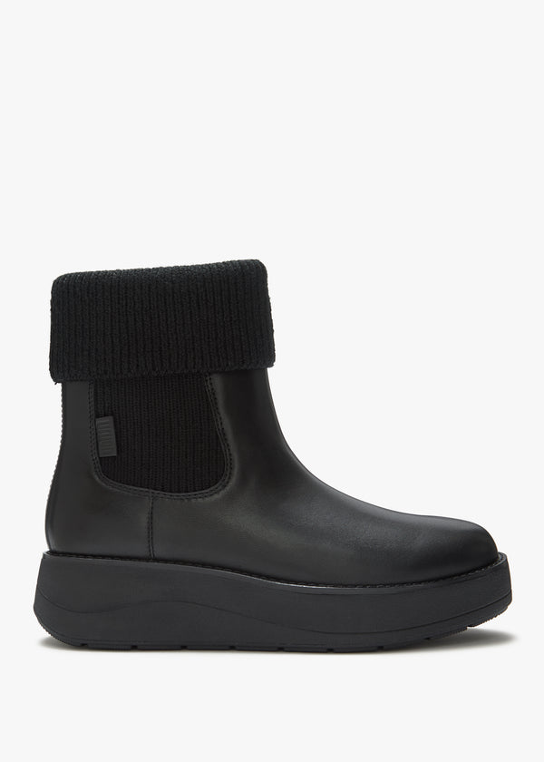 FitFlop GEN-FF Roam Black Leather Knitted Collar Chelsea Boots