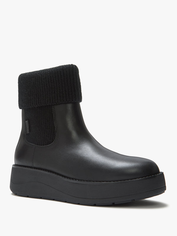 FitFlop GEN-FF Roam Black Leather Knitted Collar Chelsea Boots
