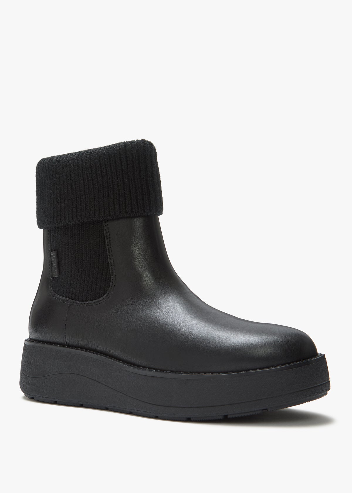 FitFlop GEN-FF Roam Black Leather Knitted Collar Chelsea Boots