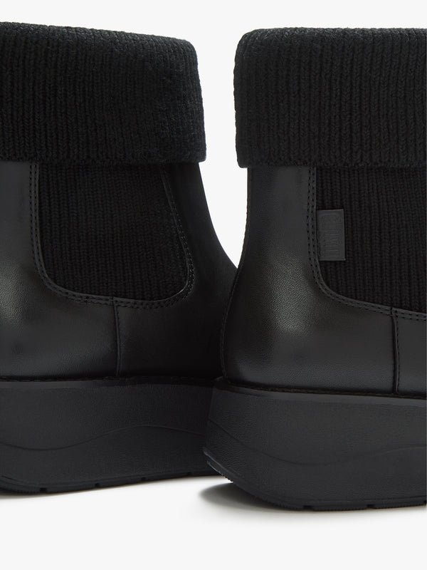 FitFlop GEN-FF Roam Black Leather Knitted Collar Chelsea Boots