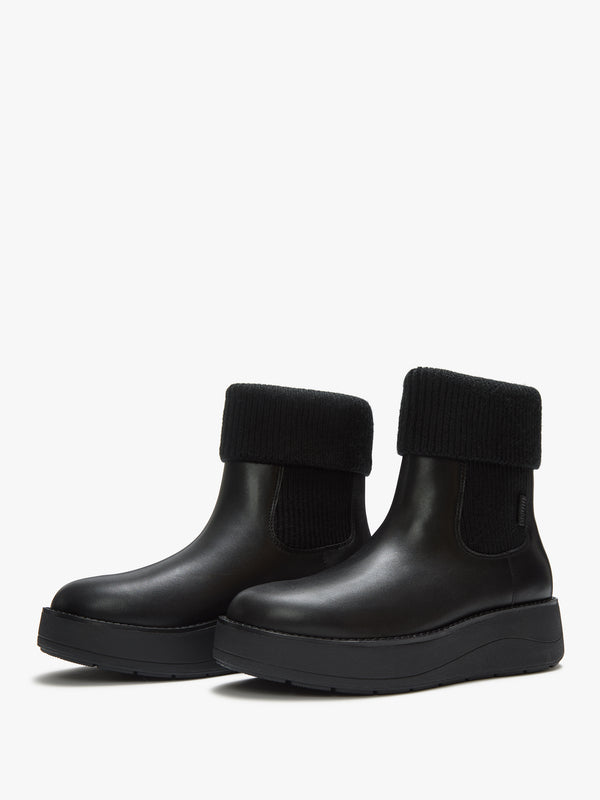 FitFlop GEN-FF Roam Black Leather Knitted Collar Chelsea Boots