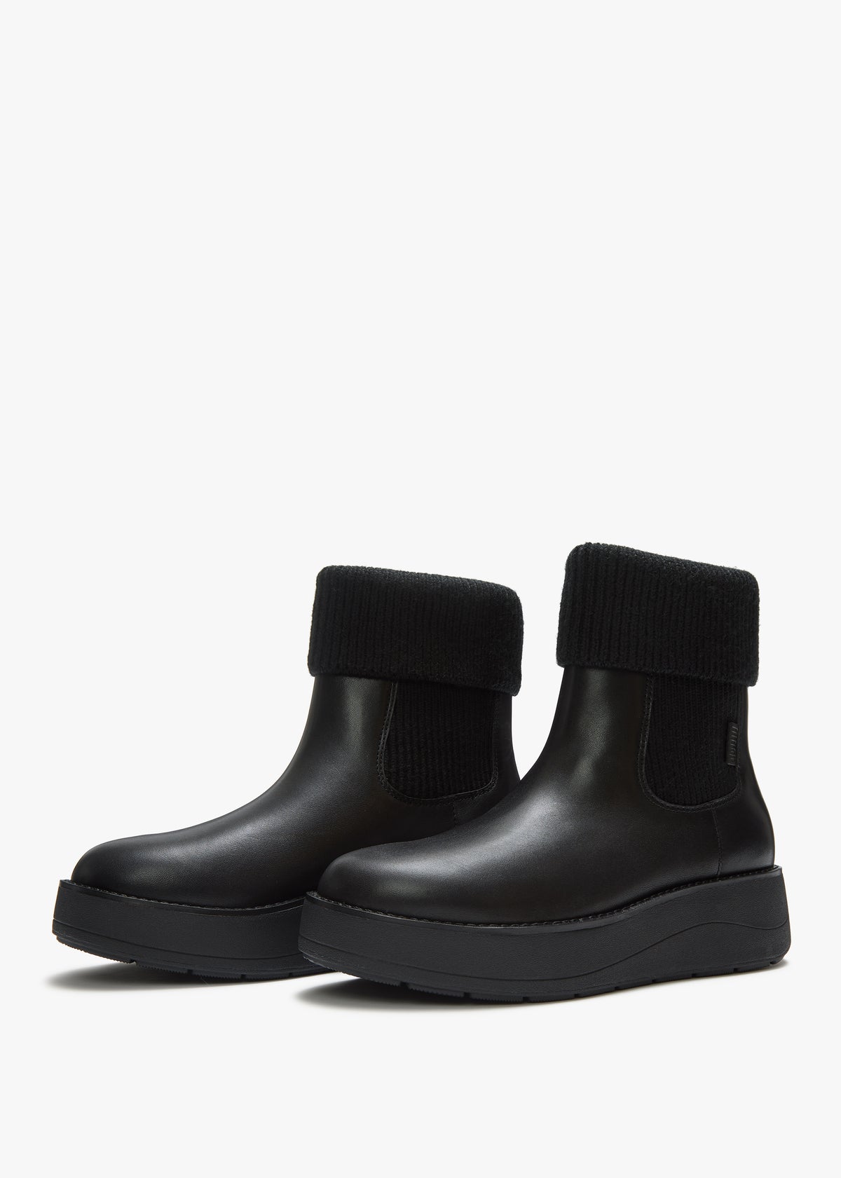 FitFlop GEN-FF Roam Black Leather Knitted Collar Chelsea Boots