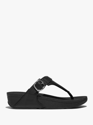 FitFlop Lulu Adjustable Leather All Black Toe Post Sandals