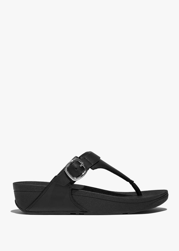 FitFlop Lulu Adjustable Leather All Black Toe Post Sandals
