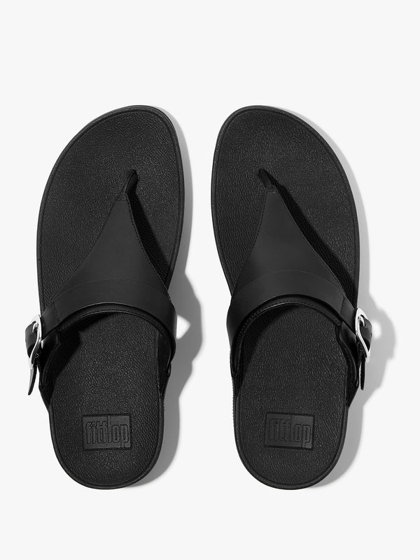 FitFlop Lulu Adjustable Leather All Black Toe Post Sandals