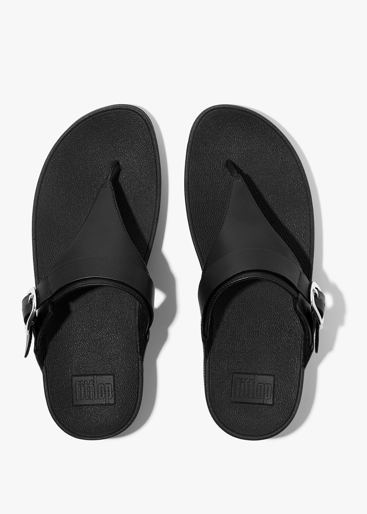 FitFlop Lulu Adjustable Leather All Black Toe Post Sandals