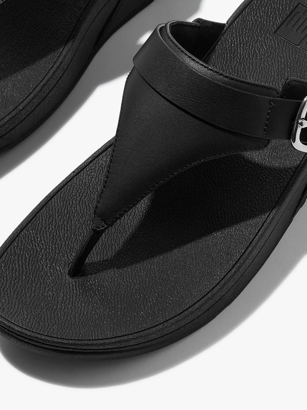 FitFlop Lulu Adjustable Leather All Black Toe Post Sandals