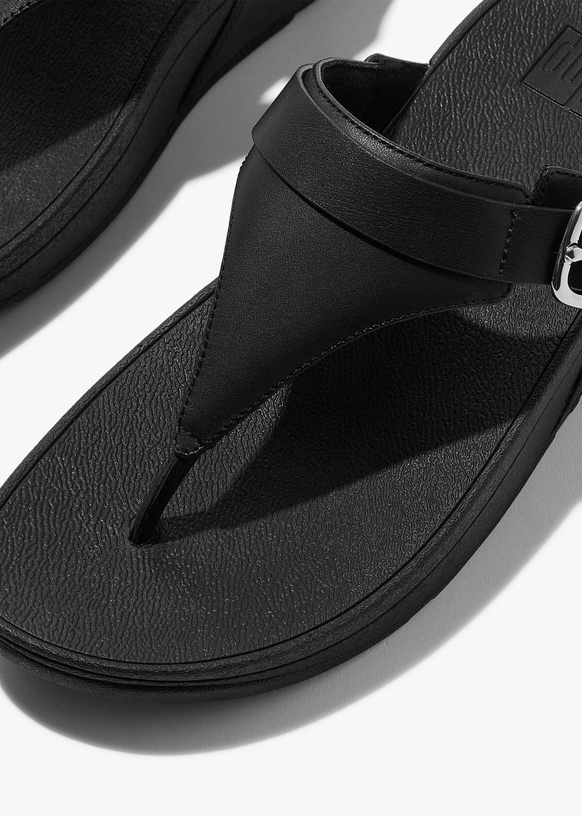 FitFlop Lulu Adjustable Leather All Black Toe Post Sandals