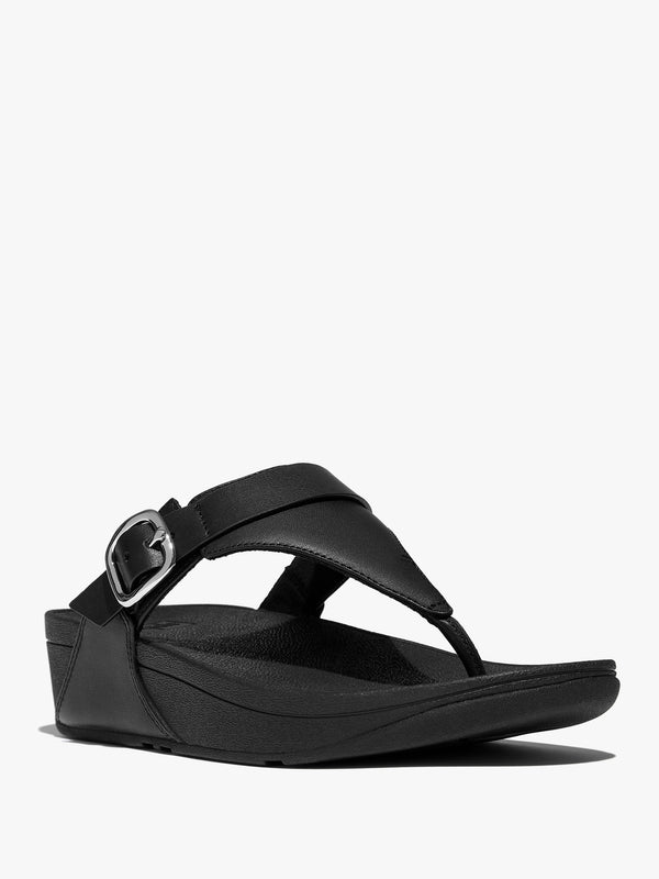 FitFlop Lulu Adjustable Leather All Black Toe Post Sandals