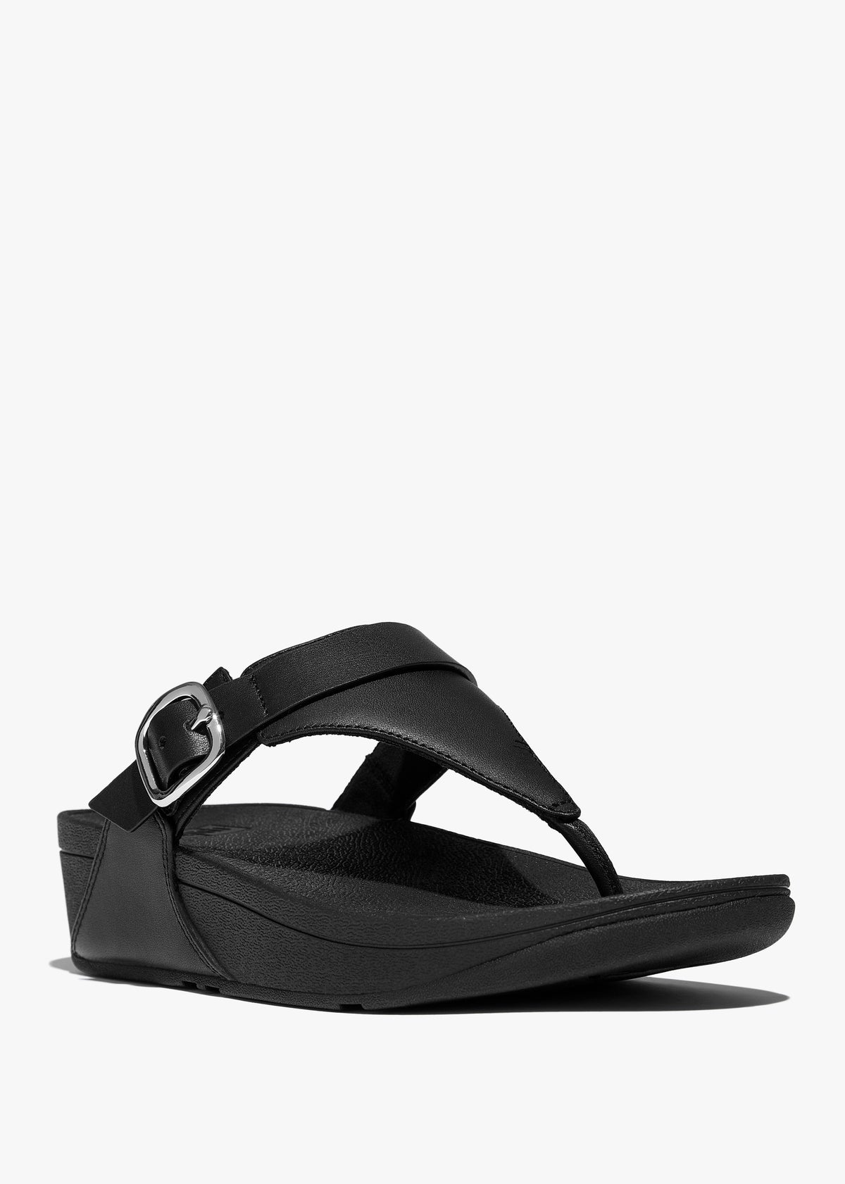FitFlop Lulu Adjustable Leather All Black Toe Post Sandals