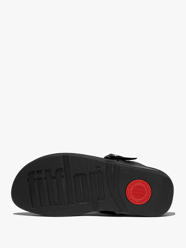 FitFlop Lulu Adjustable Leather All Black Toe Post Sandals