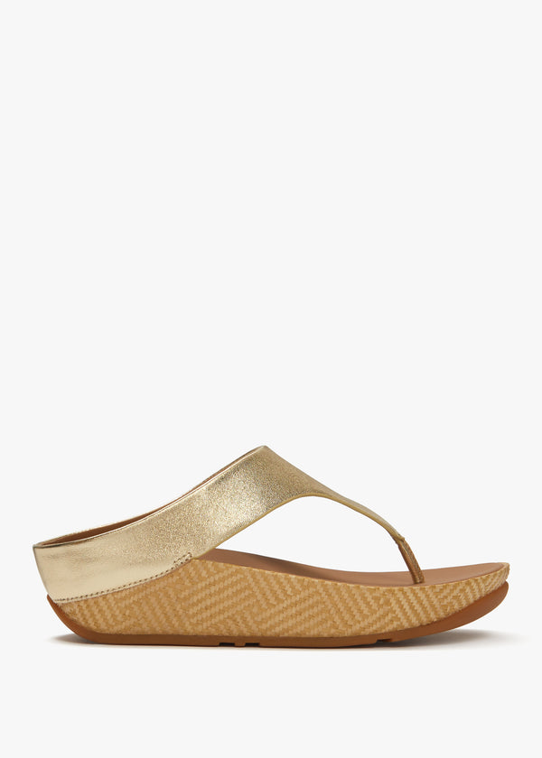 FitFlop Lulu Lux Graphic Weave Gold Leather Toe Post Sandals