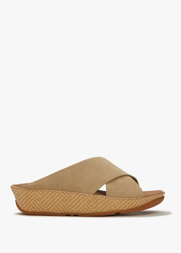 FitFlop Lulu Lux Graphic Weave Beige Suede Cross Sliders