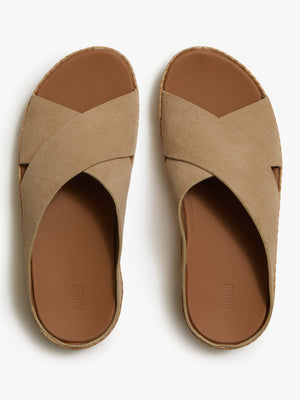 FitFlop Lulu Lux Graphic Weave Beige Suede Cross Sliders