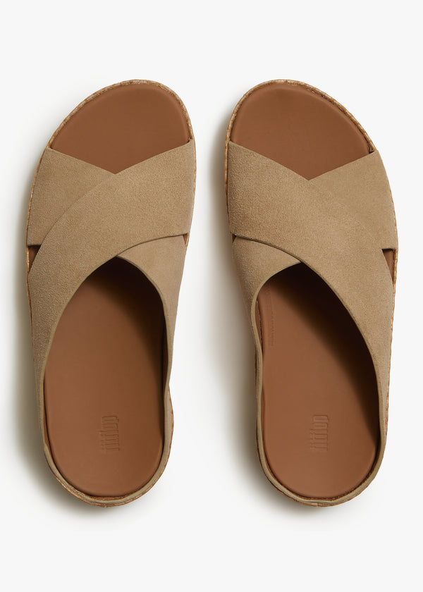 FitFlop Lulu Lux Graphic Weave Beige Suede Cross Sliders