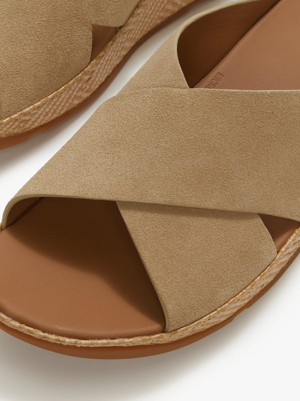 FitFlop Lulu Lux Graphic Weave Beige Suede Cross Sliders