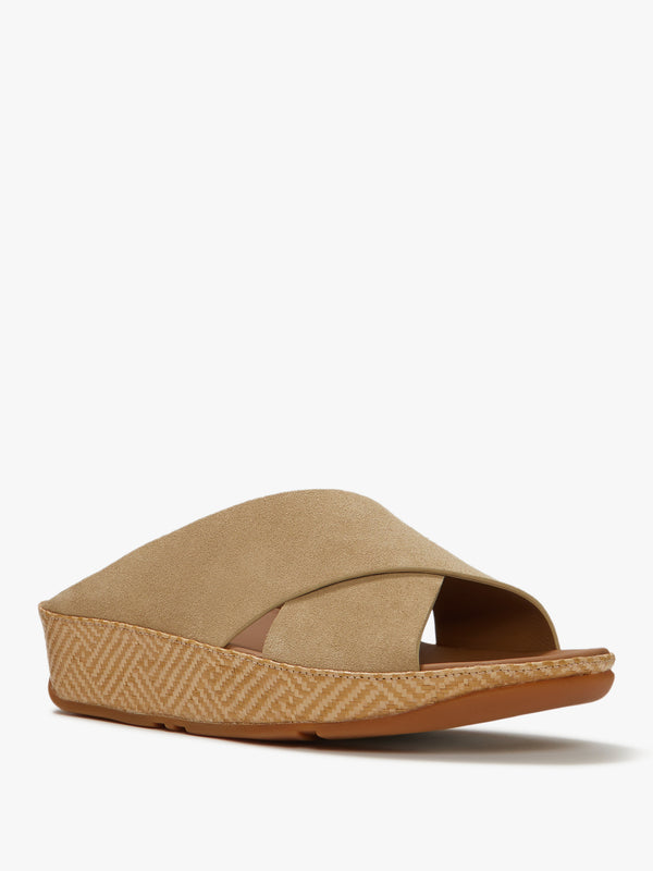 FitFlop Lulu Lux Graphic Weave Beige Suede Cross Sliders