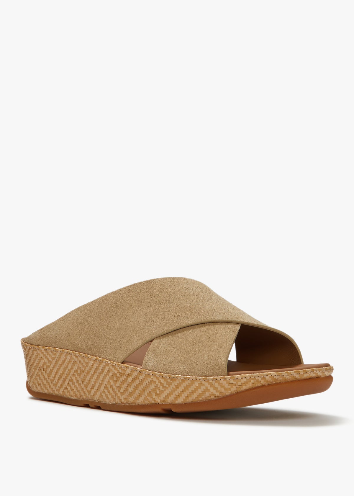 FitFlop Lulu Lux Graphic Weave Beige Suede Cross Sliders