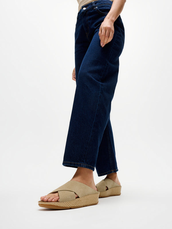 FitFlop Lulu Lux Graphic Weave Beige Suede Cross Sliders