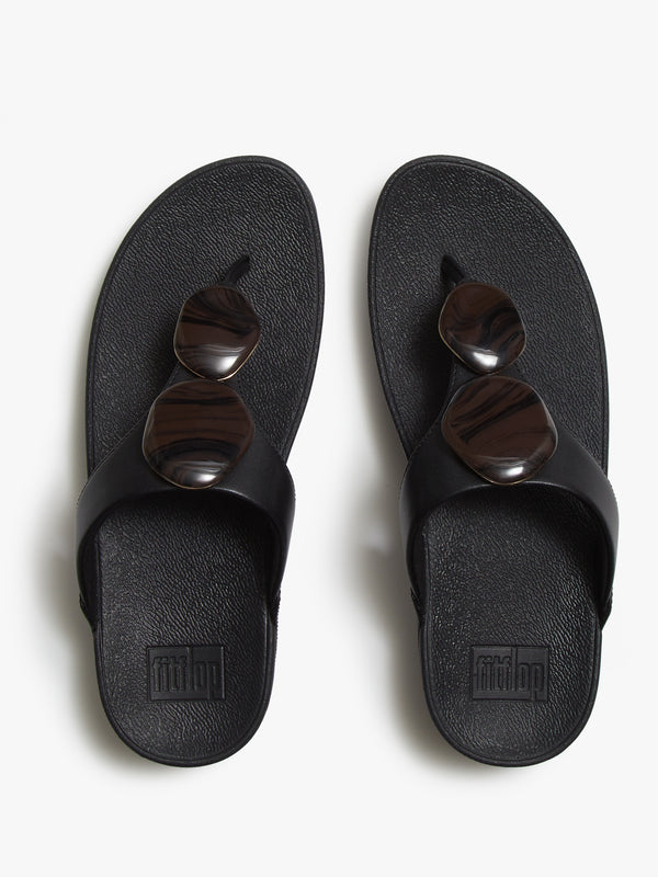 FitFlop Lulu Marbled Stone Black Toe Post Sandals