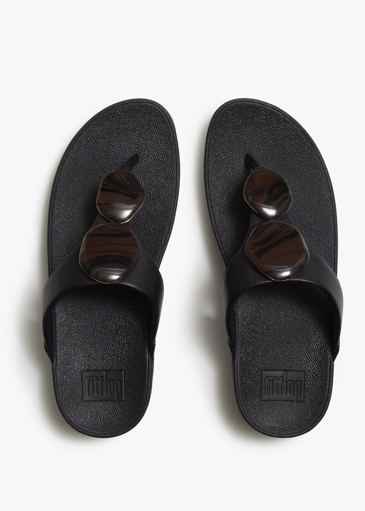 FitFlop Lulu Marbled Stone Black Toe Post Sandals
