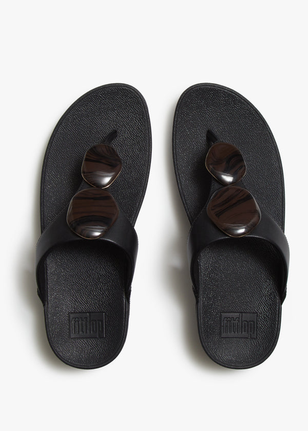 FitFlop Lulu Marbled Stone Black Toe Post Sandals