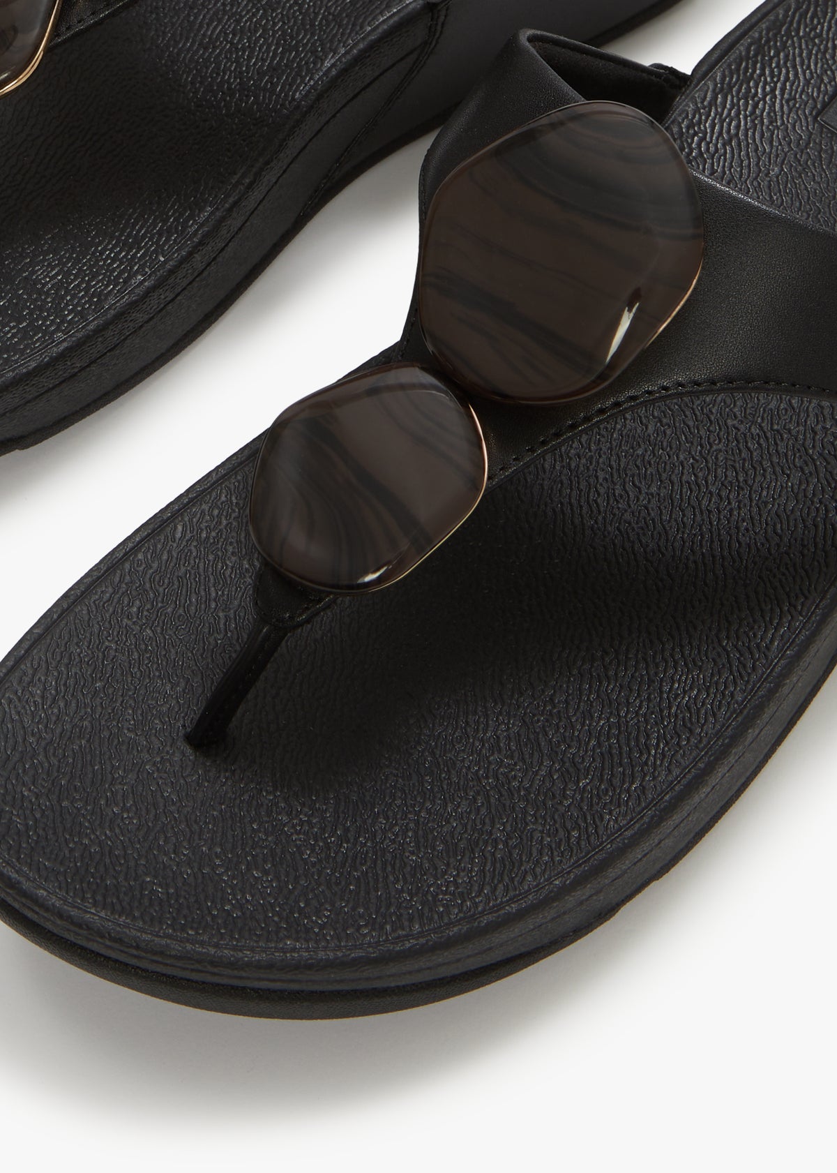 FitFlop Lulu Marbled Stone Black Toe Post Sandals