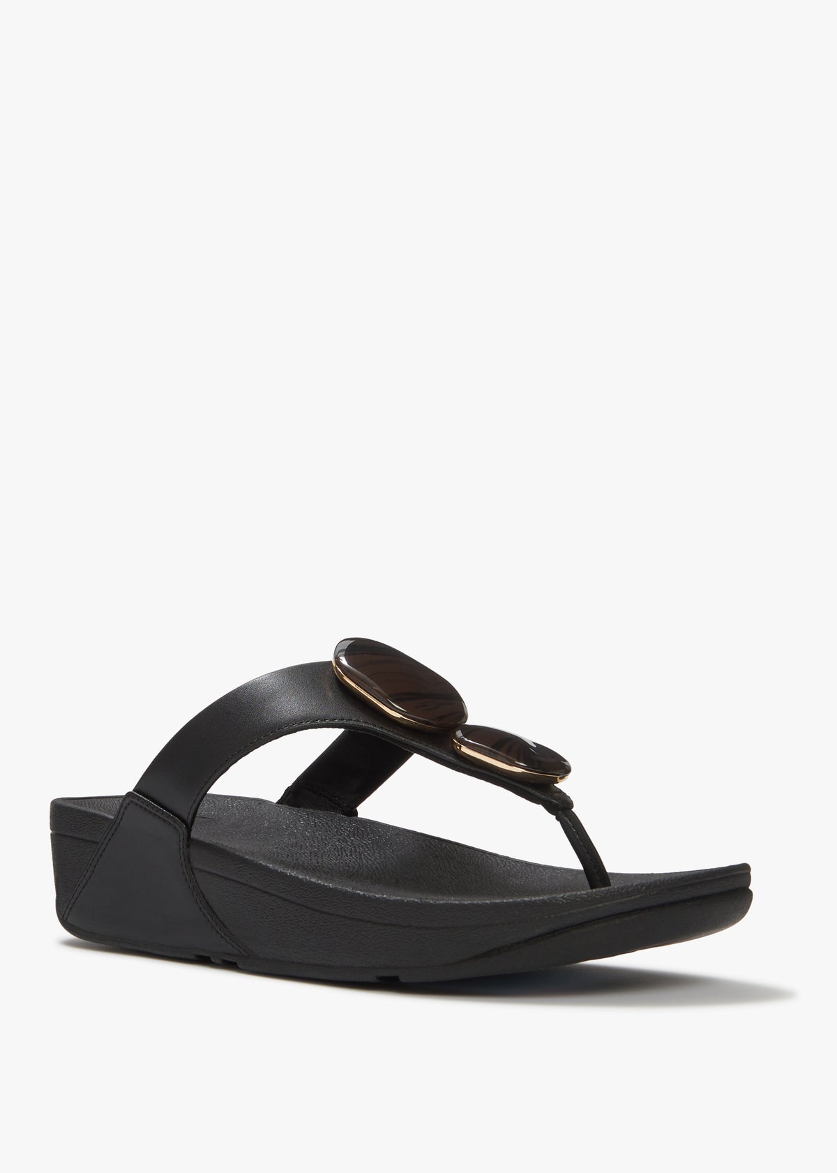 FitFlop Lulu Marbled Stone Black Toe Post Sandals