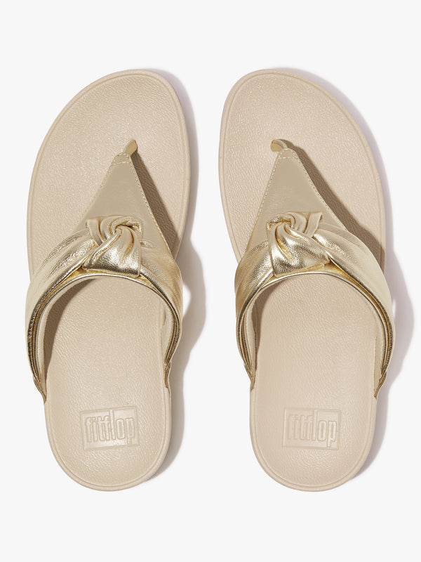 FitFlop Lulu Padded Knot Gold Metallic Leather Toe Post Sandals