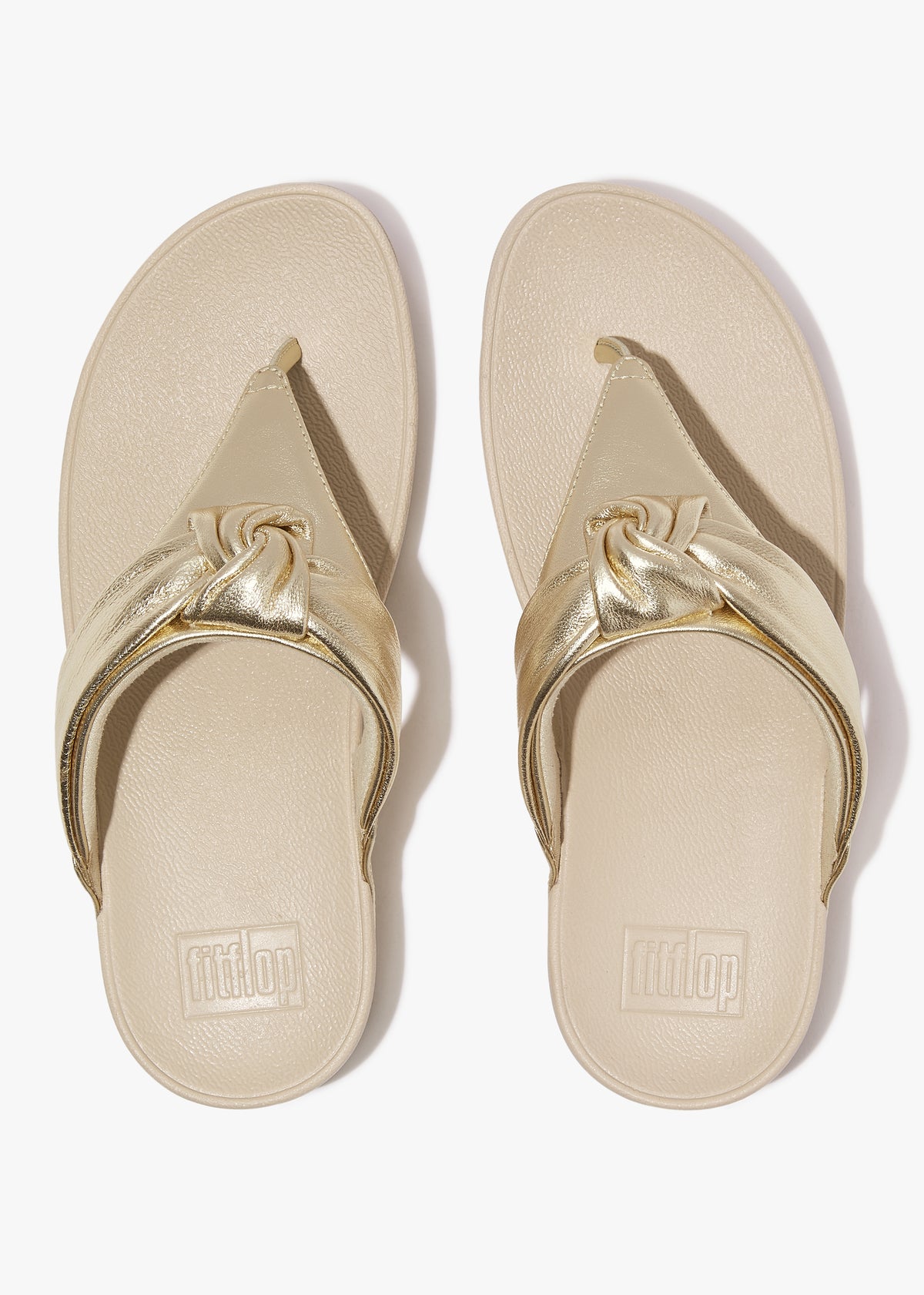 FitFlop Lulu Padded Knot Gold Metallic Leather Toe Post Sandals