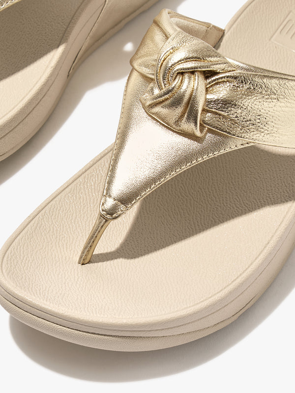 FitFlop Lulu Padded Knot Gold Metallic Leather Toe Post Sandals